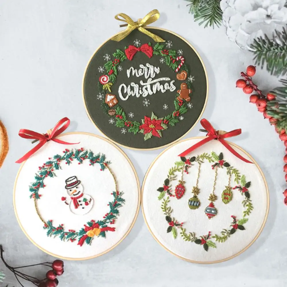 

2021 Xmas DIY Embroidery Kit with Pattern Print Flower Embroidery Starter Kit for Adults Beginners lovely New Year Gifts