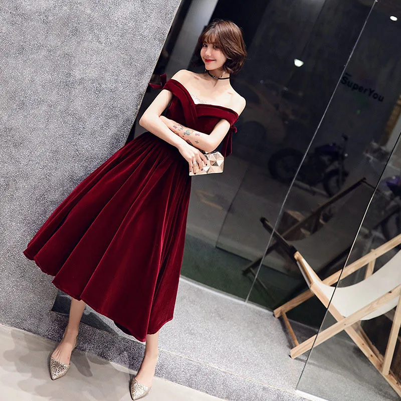 2021 женские винно красного цвета Элегантное коктейльное с вырезом лодочка платья