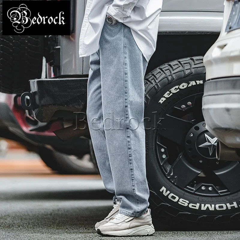 12.8oz retro one washed denim dad pants for men dark blue loose wide leg jeans pure cotton denim jeans vintage casual jeans