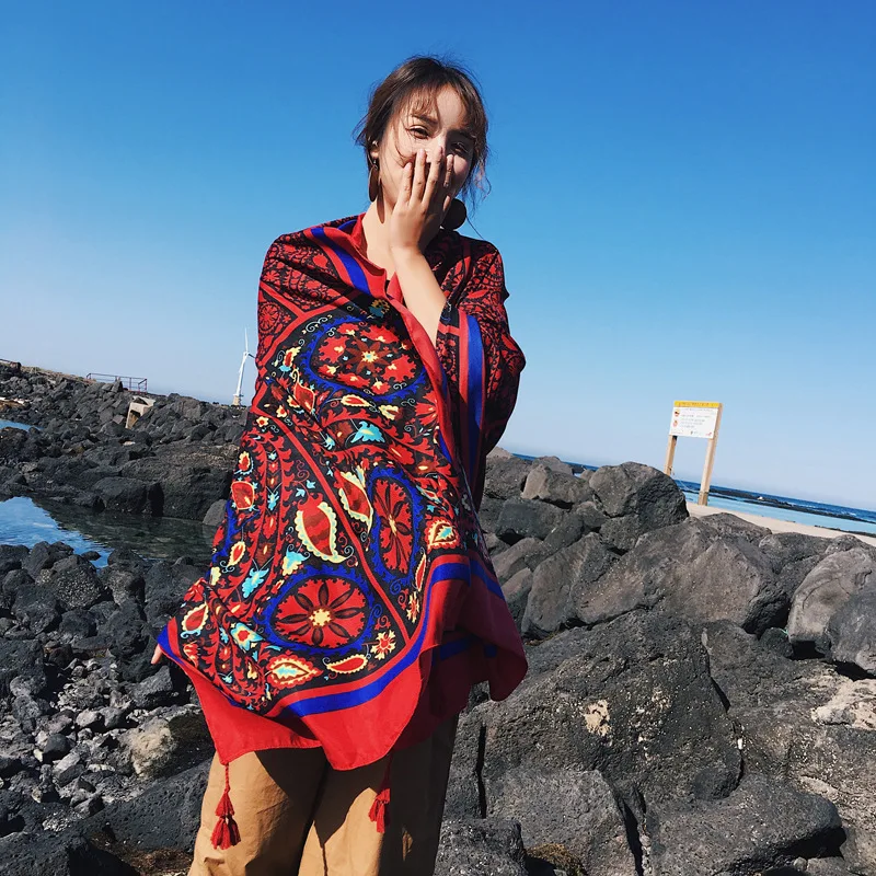 PzWxWzl шарф с тропическим принтом кисточкой модный летний из вискозы кактус шаль