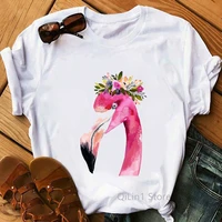 watercolor flowers flamingo animal print tee shirt femme summer white camiseta mujer top female t shirt graphic t shirts tumblr