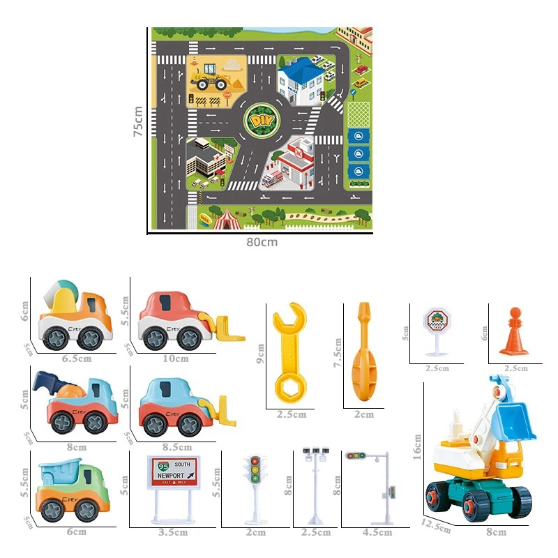 

Construction Toys Engineering Vehicles Toy with Play Mat Road Signs and Accessories Construction Trucks Toys for Kids