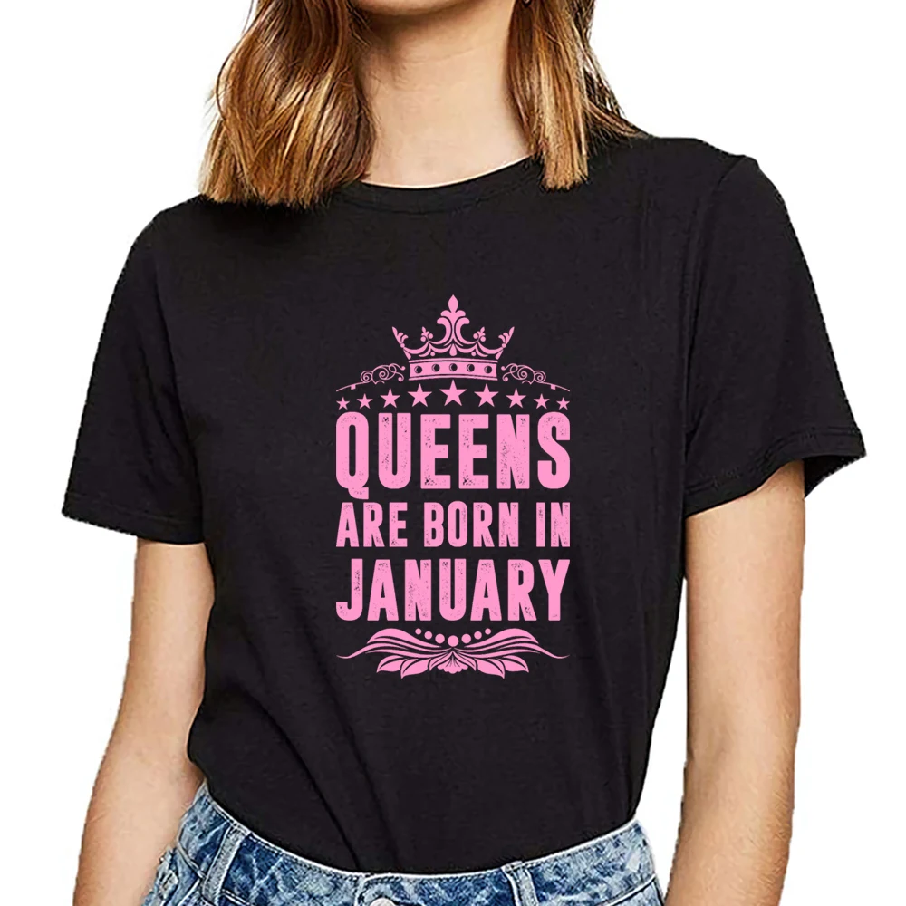 Топы футболка женская queens are born in January Summer Harajuku короткая футболка|Футболки| |