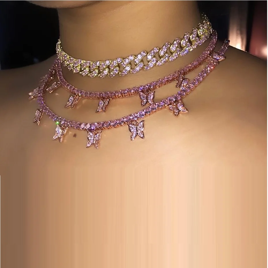 Женский чокер из кубинской цепи Майами с фианитом 12 мм|Ювелирные наборы| |