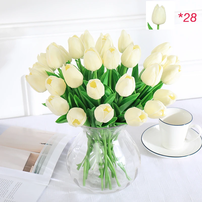 SMTYJX015 28 шт. тюльпан Флорес Искусственные цветы латекс Tulipany красота навсегда Свадебный Роскошный домашний декор осень украшения подарок на день Святого Валентина - Цвет: SMTYJX015