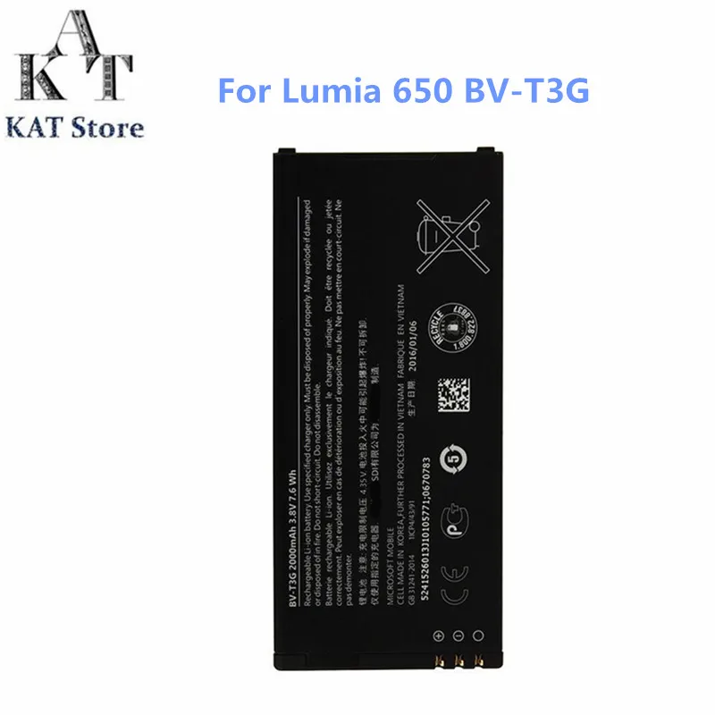

Мобильный телефон Аккумулятор для Nokia Microsoft Lumia 650 RM-1154 2000mAh литий-ионные батареи BV-T3G Аккумуляторный аккумулятор