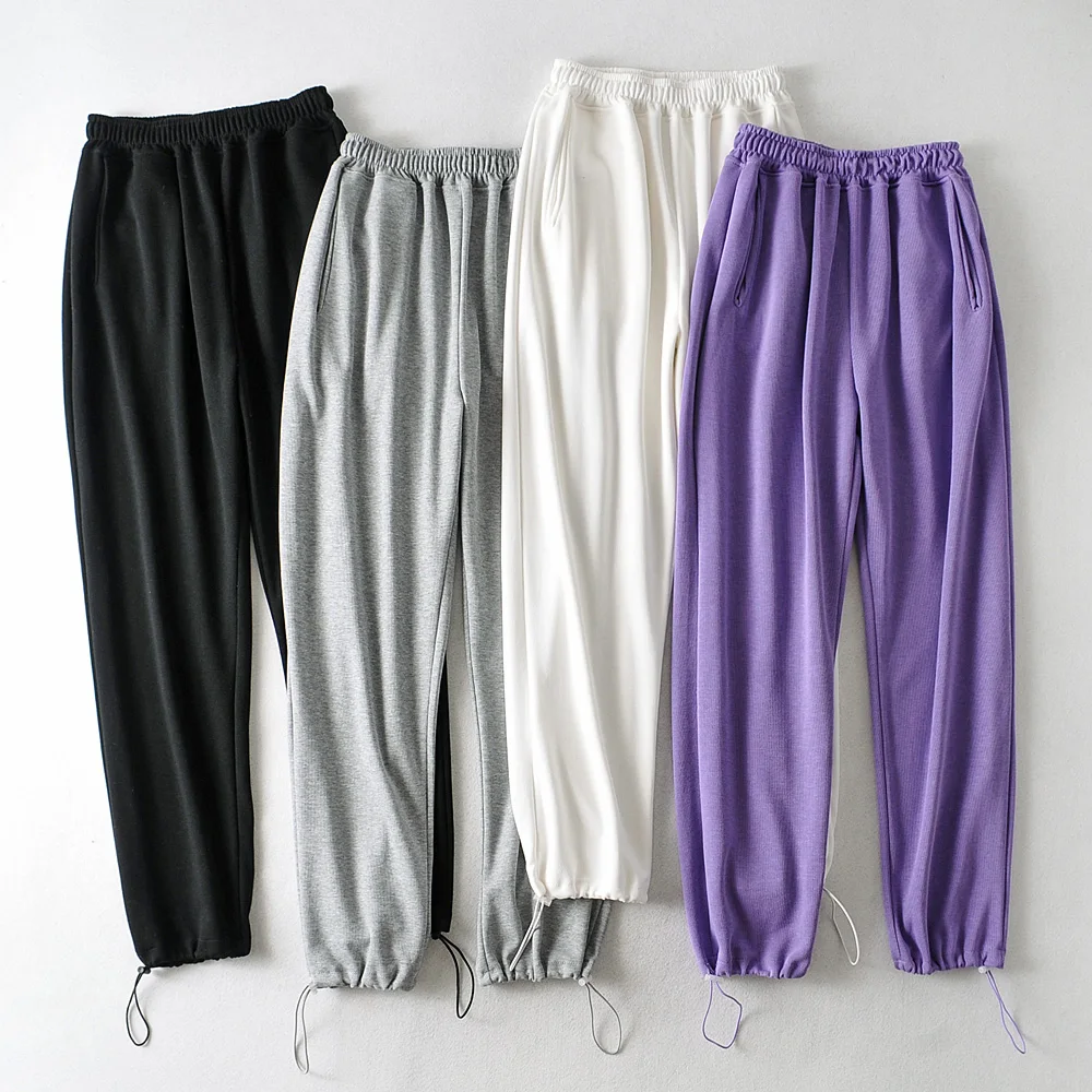 

Женская модная уличная мешковатые штаны с эластичной резинкой на талии Штаны-шаровары зимние однотонные спортивные свободные штаны из бар...