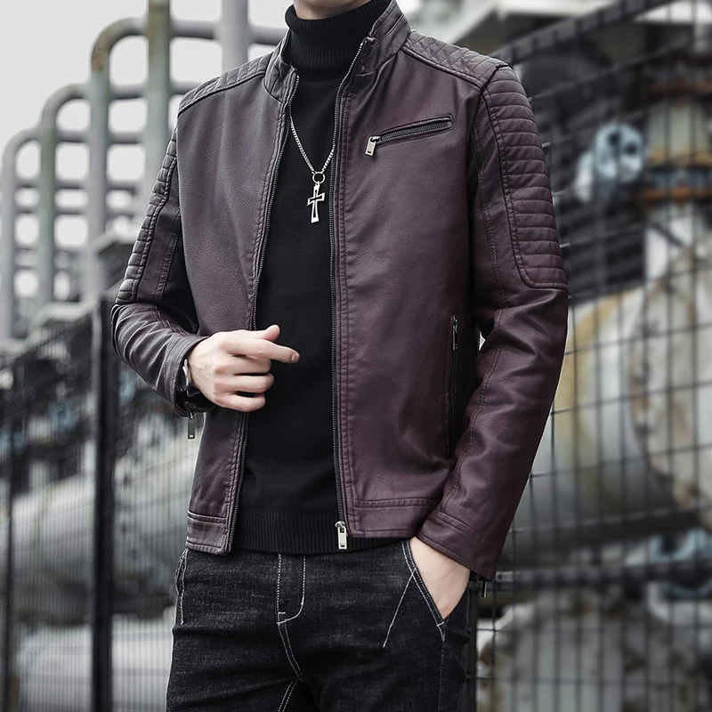 

The Leather Factory Men's Black Genuine Lambskin Leather Biker stand-up collar zipper artificial motorcycle windproof Jackt