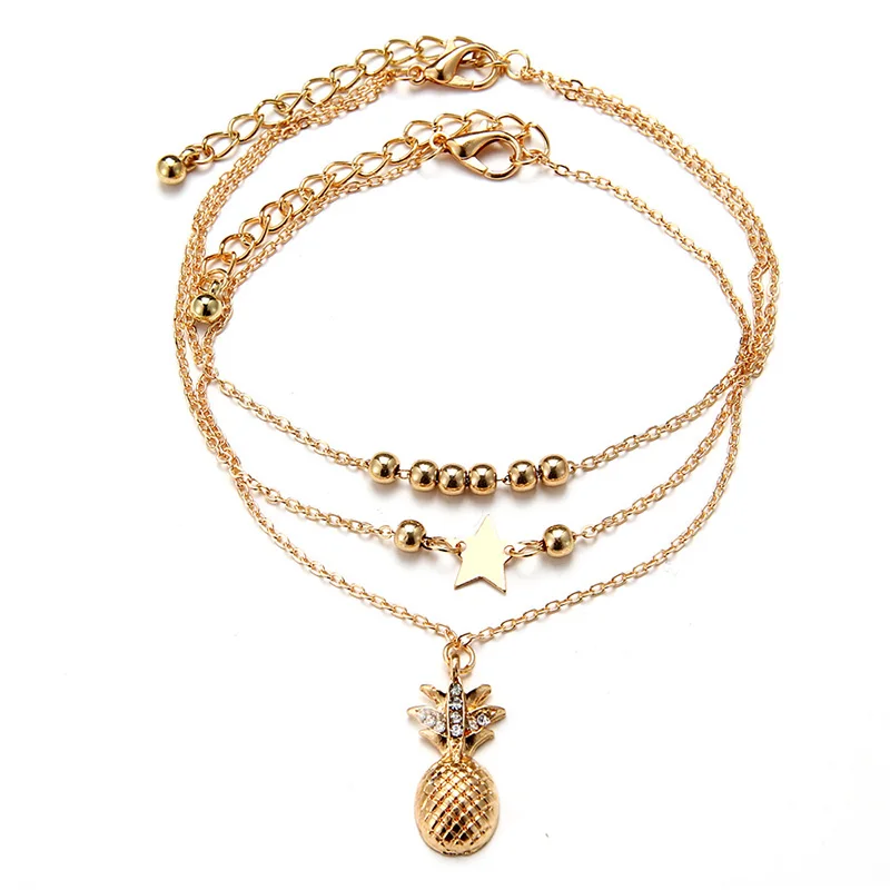 2 шт./компл. классический браслет для лодыжки многослойный Звезда Пентаграмма шарик ананас пляж лодыжки браслет металлические браслеты для женщин богемные ювелирные изделия - Окраска металла: JL005101