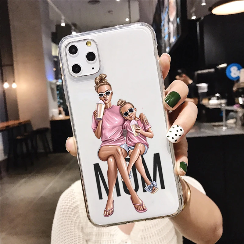 Fashion Black Brown Hair Baby Mom Girl Queen Case For iPhone 11 Pro Max Xs XR 6 6S 7 8 Plus soft silicone Woman Phone Cover | Мобильные