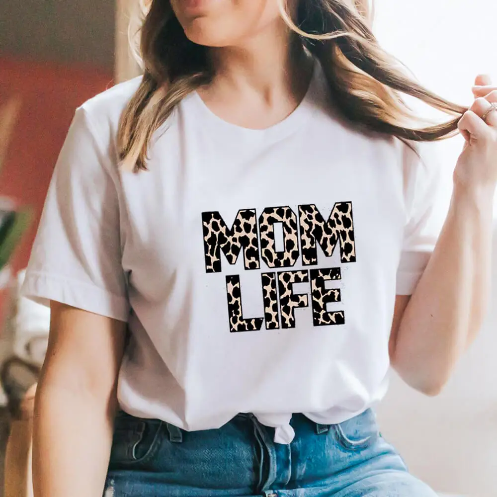 

Mom Life 100%Cotton Leopard Print Women's Tshirt MomLife Funny Summer Casual O-Neck Short Sleeve Tops Mother's Day Gift Mom Tee