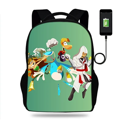 17 дюймов Rayman legends adventures рюкзак мужской USB порт рюкзаки для подростков мальчиков девочек школьные сумки ноутбук повседневные Рюкзаки