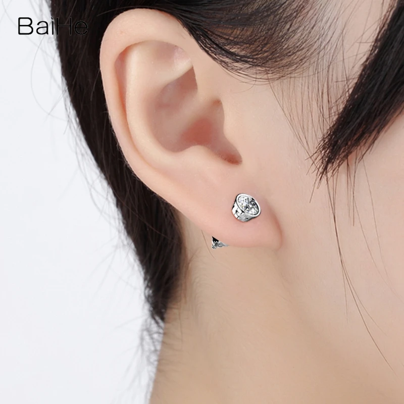 

BAIHE Sterling Silver 925 Plated Yellow/Rose/White Gold 2ct Moissanite Wedding Fine Jewelry Making Round Stud Earrings Women Men