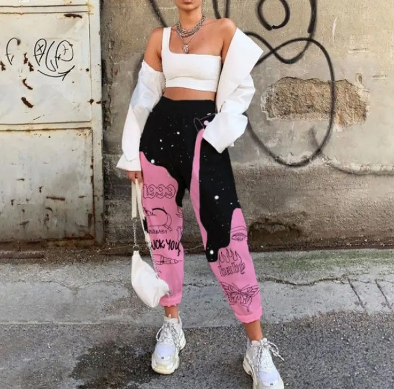 С принтом черепа Хэллоуин джоггеры женские штаны размера плюс 3XL повседневные