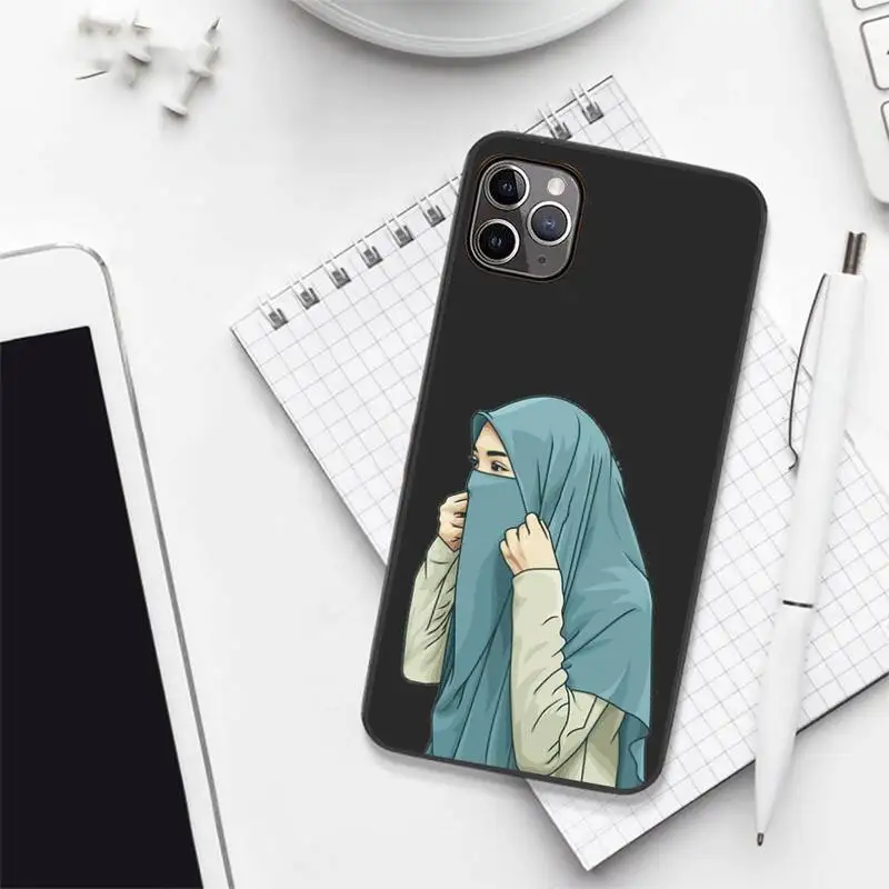

cartoon muslim hijab cute Girl Phone Case Candy Color for iPhone 6 7 8 11 12 s mini pro X XS XR MAX Plus
