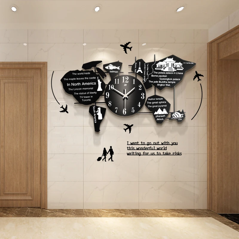Самоклеящиеся настенные часы в скандинавском стиле Карта мира современный дизайн креативные с механизмом