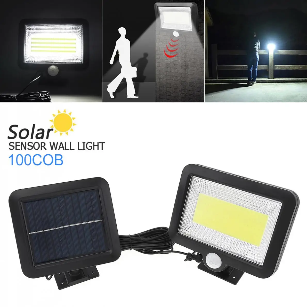

100 LED Waterproof Solar Light Power COB Motion Sensor Wall Light for Outdoor Garden Party Lamp