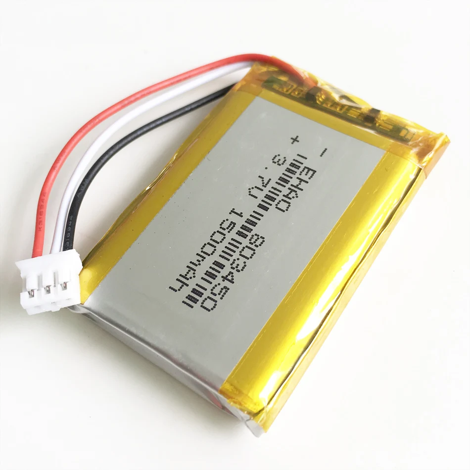 

3.7V 1500mAh Lithium Polymer LiPo Rechargeable Battery with JST PH 2.0mm 3pin connector For MP3 DVD PAD camera GPS laptop 803450