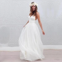 a line spaghetti straps sleeveless wedding dress backless tulle v neck floor length luxury bridal gown vestido de novia