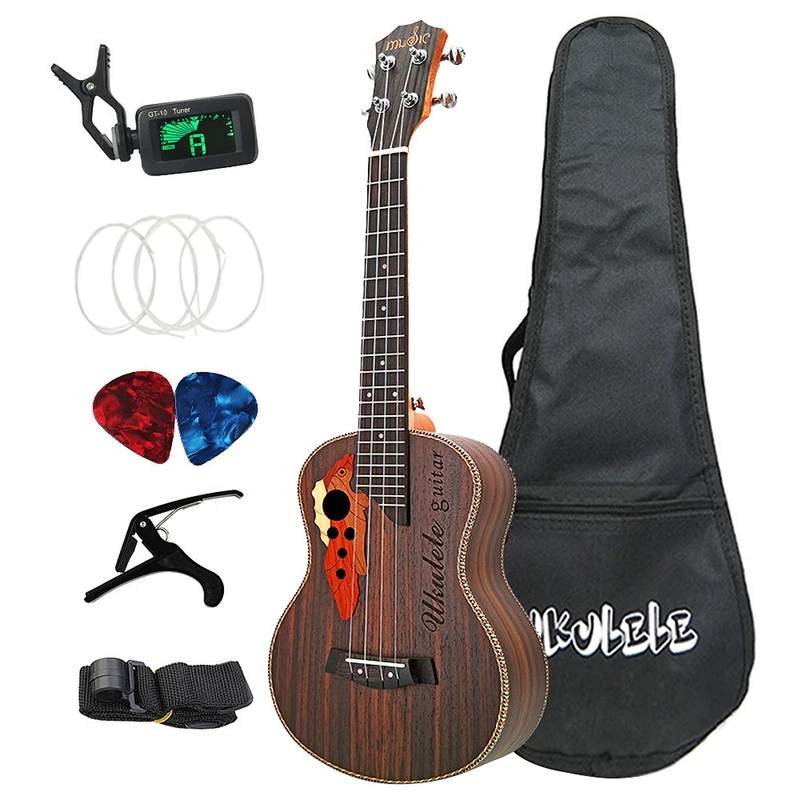 

Гавайская гитара Тенор укулеле с отверстием для звука винограда, 26 дюймов, 4 струны, комплект укулеле из розового дерева с сумкой