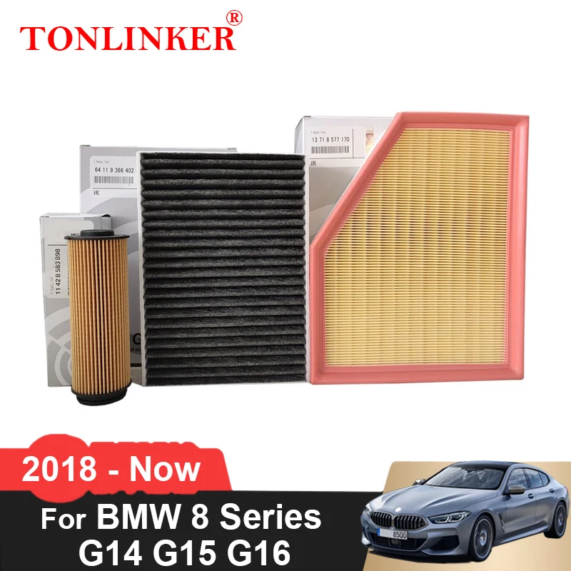 TONLINKER Air Filter Cabin Filter Oil Filter For Bmw 8 Series G14 G15 G16 840i 840d 3.0L 2018-2021 2022 Model Car Accessories