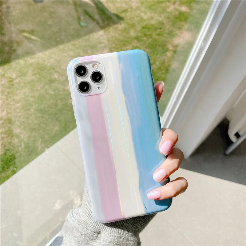 Милый чехол для телефона iPhone 11 Pro Max Xr Xs X 7 Plus 8 siliocne ретро Радужный лазерный луч