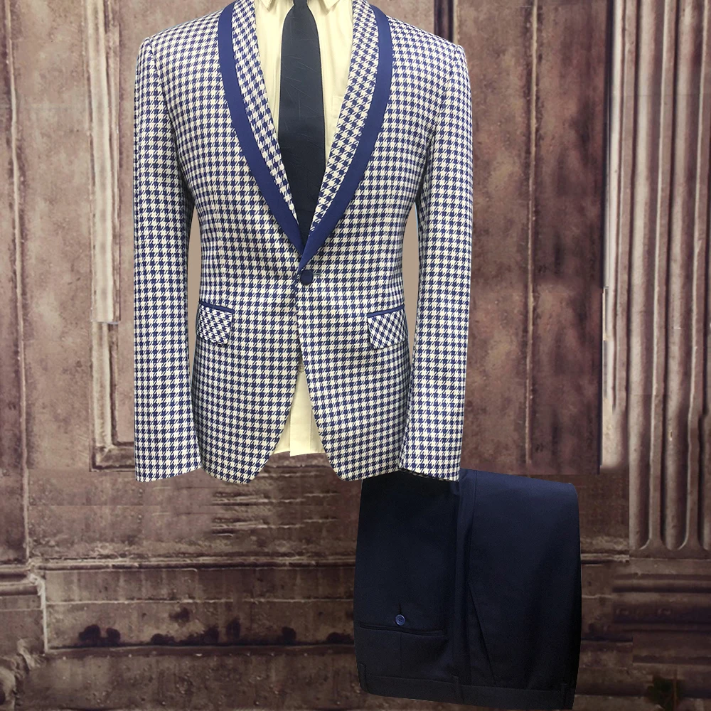 

2021 клетчатый мужской свадебный костюм, облегающий новейший пиджак и брюки, дизайнерские клетчатые однобортные повседневные мужские блейзе...