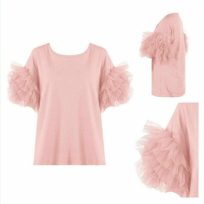 Женская Кружевная футболка с коротким рукавом вечерние футболки из тюля