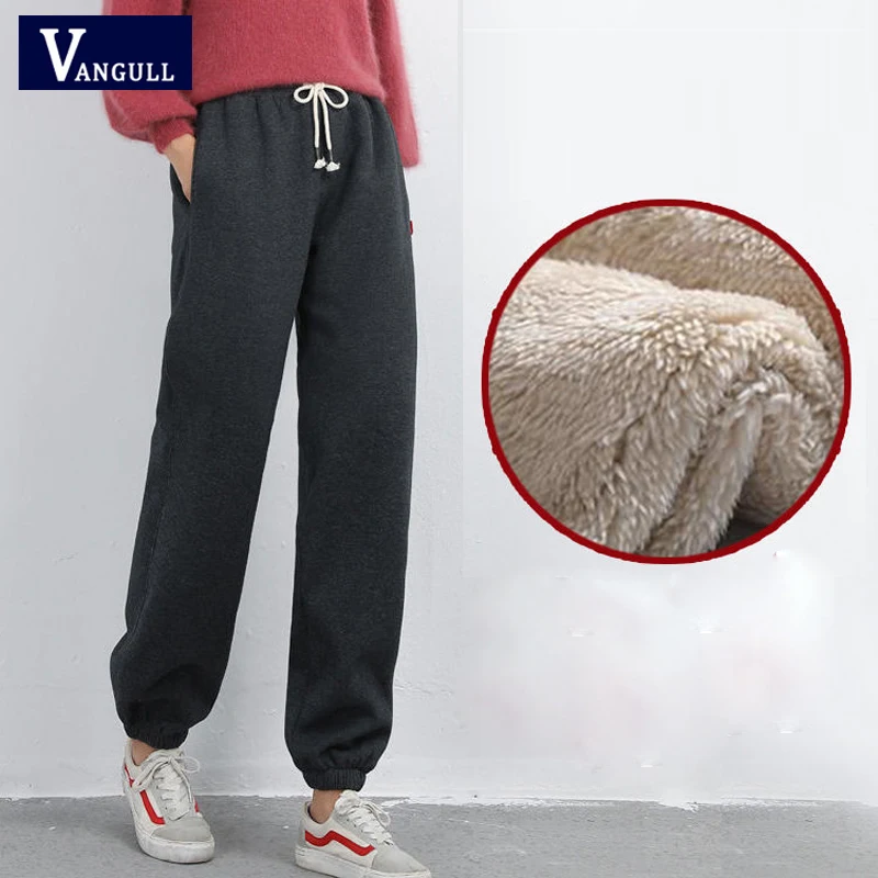 Black Vangull плотные эластичные штаны, однотонные бархатные женские штаны-шаровары с эластичной резинкой на талии, зимние Новые повседневные уличные теплые штаны со шнуровкой - Цвет: Black