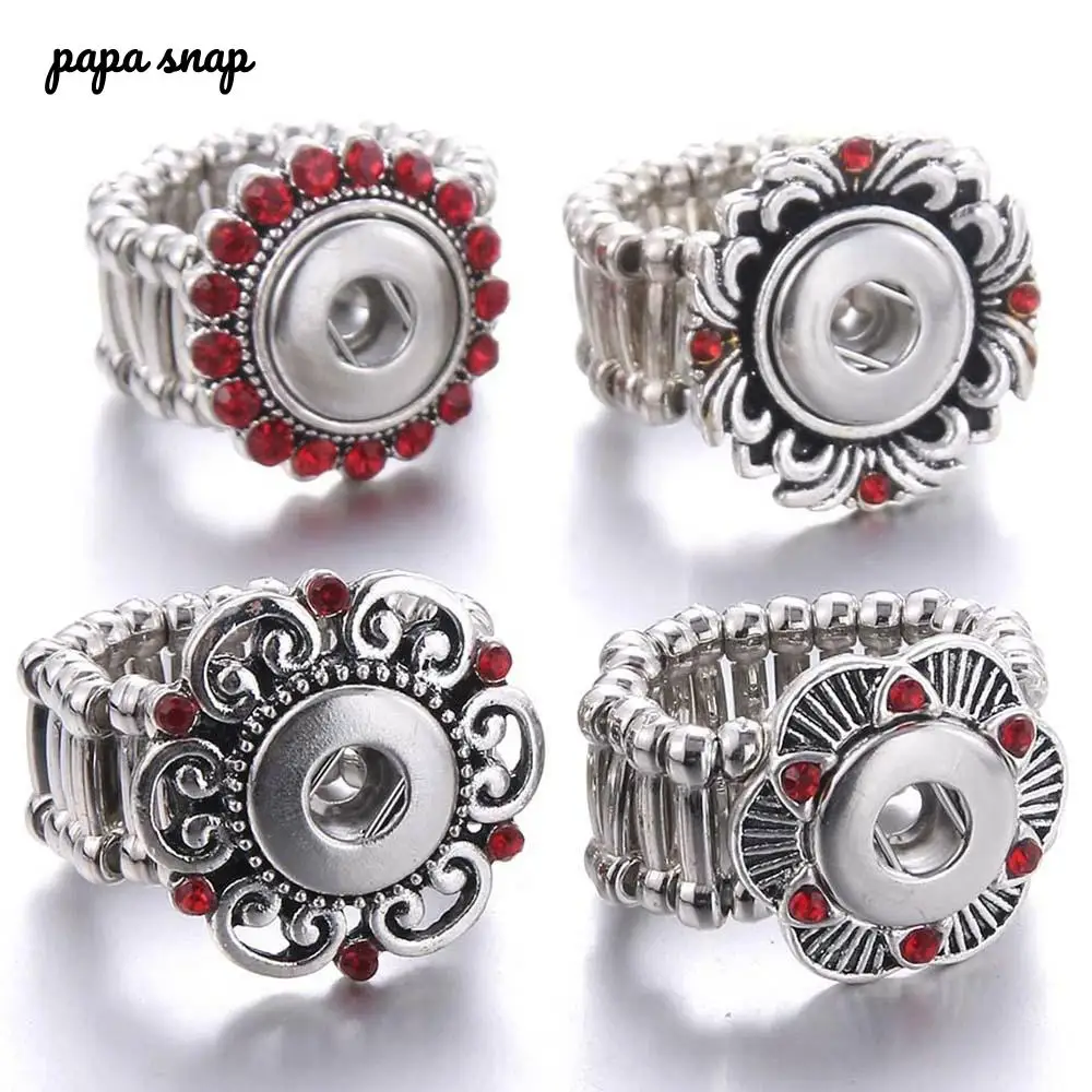 

Wholesale Snap Rings 12mm Red Crystal Metal snap Buttons ring adjustable flexible Rings for women fit 12mm Snaps jewelry