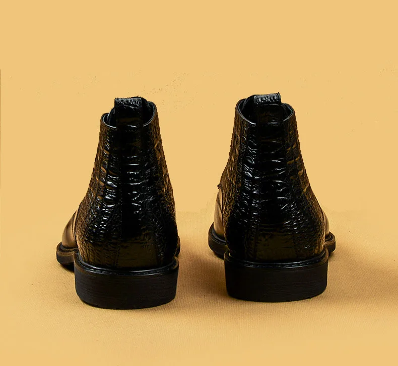 

Genuine Leather Mens Ankle Boots Crocodile Pattern Lace Up High Top Dress Boots Shoes Black Brown Lace Up Wingtip Chelsea Boots