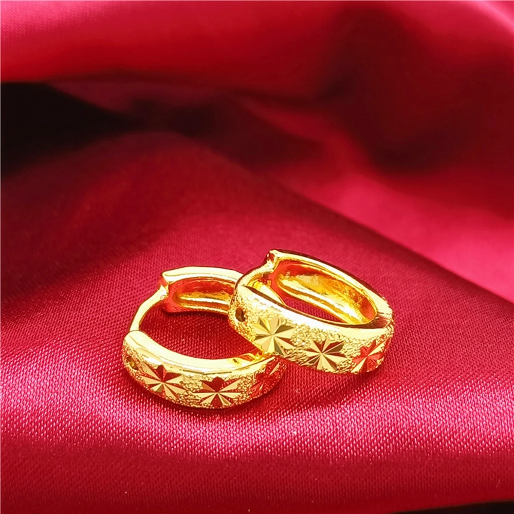 

Star Carved Hoop Earrings Yellow Gold Filled Womens Carved Circle Huggie Earrings Gift