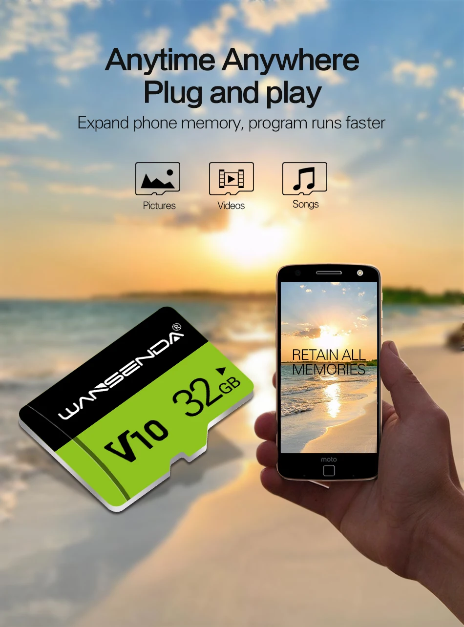 Высококачественная Micro-SD карта Wansenda, 8 ГБ, 16 ГБ, 32 ГБ, 64 ГБ, 128 ГБ, 256 ГБ, карта памяти, TF карта для смартфона, планшета, камера, бесплатный адаптер