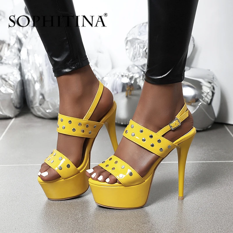 SOPHITINA Western Style Women Pumps New Buckle Strap Platform Rivet Decoration Fashionable Mature Shoes Thin Heels PO458 | Обувь