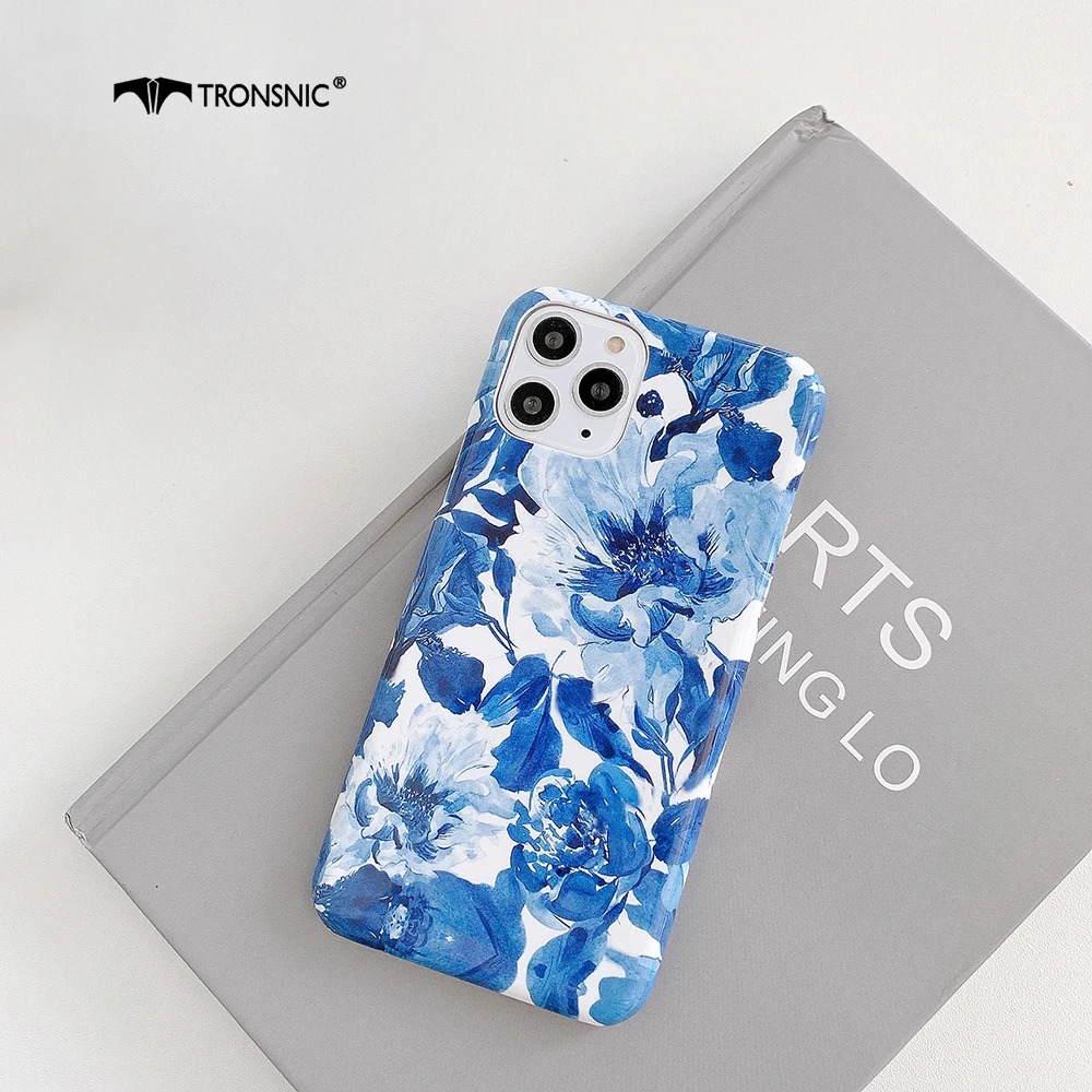 leaf flowers glossy phone case for iphone 12 11 pro max xr xs max rose hard pc blue luxury case for iphone 6s 7 8 plus cover hot free global shipping