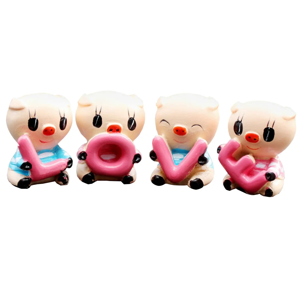 4Pcs/Set Letter LOVE Cartoon Funny Piggy Figurine Car Interior Toy Ornament Good Luck Decorations Dashboard Toys | Автомобили и