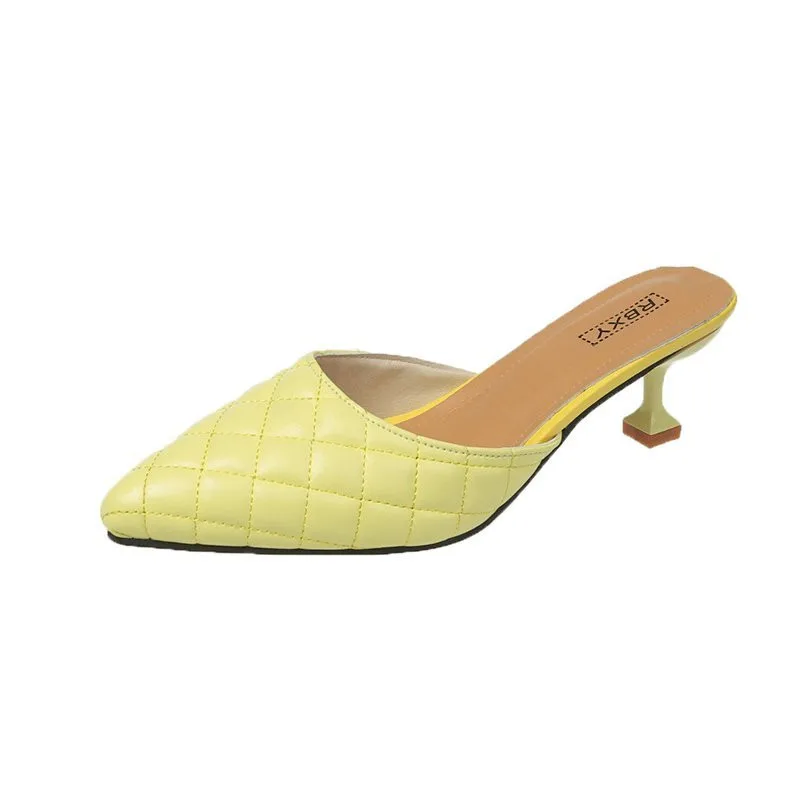 

Llogai New Summer Shoes Woman Pumps Fashion Weave Leather Slipper Pointed Toe Shallow Ladies High Heels Shoes Pantuflas Mujer