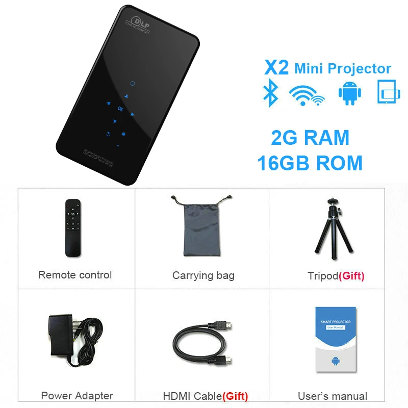 2G 16G Vivicine X2 светодиодный мини-проектор, Android 7,1, батарея 4200 мАч, умный HDMI USB PC игровой портативный беспроводной мобильный проектор - Цвет: 2G 16G
