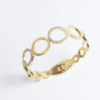 trendy crystal round hollow stainless steel bangles bracelets for women girls wedding romantic design jewelry charm bracelet