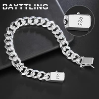 bayttling silver color new 8 inch full side fashion 10mm cuban chain bracelet for men women wedding jewelry gifts