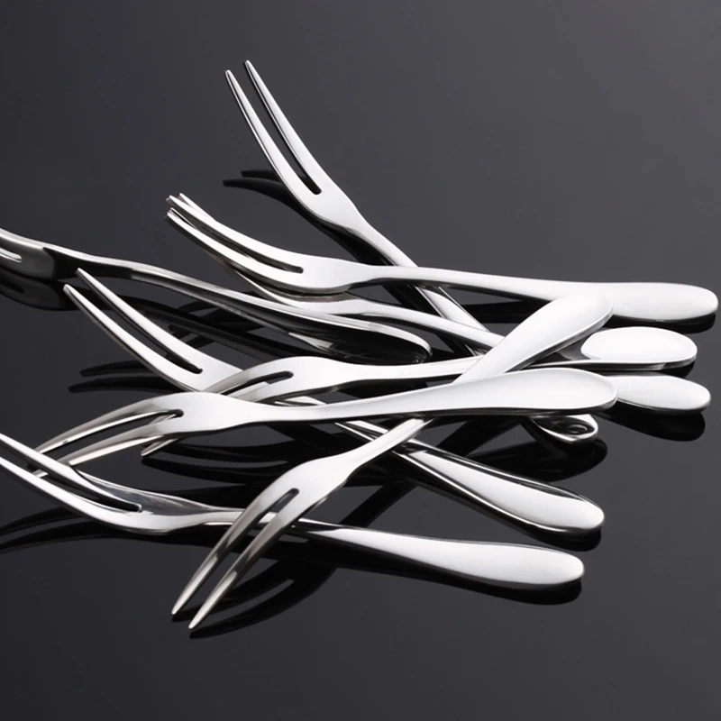 

5pcs Stainless Steel Fruit Fork Small Dessert Forks Household Cake Cocktail Kitchen Tool Two Tooth Dinner Snack Tableware Gadget