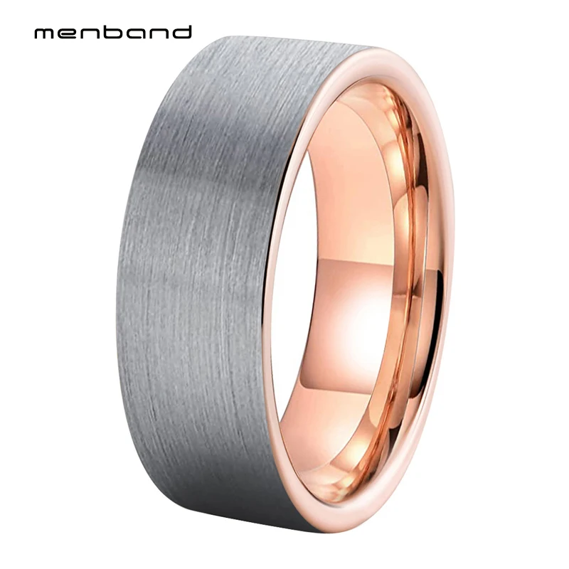 Мужское и женское вольфрамовое обручальное кольцо цвета розового золота плоская