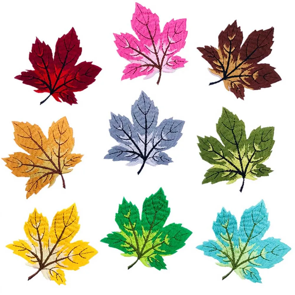 

Maple Leaf Butterfly Mixed Embroidery Cloth Sticker DIY Heat Transfer Cartoon Color Maple Leaf Patch Sticker Flower Label