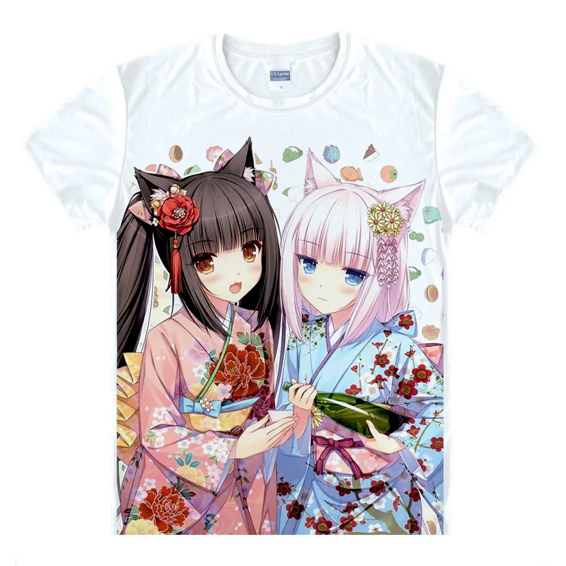 

Nekopara футболка Nekopara Chocola кимоно ванильного цвета girl Печать Футболка ваниль Кот японский сексуальный аниме kawaii милый Топ Футболка