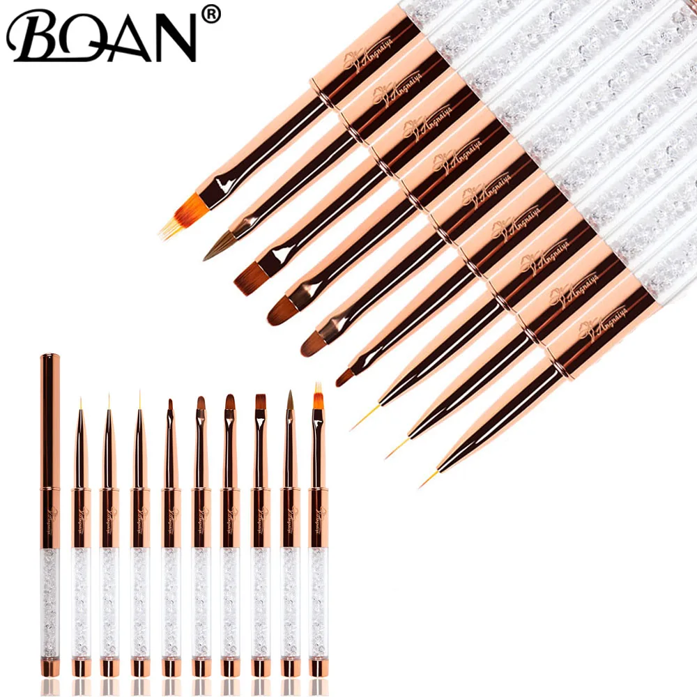 BQAN розовая Золотая кисть для ногтей дизайна кисти рисования линий кристалл