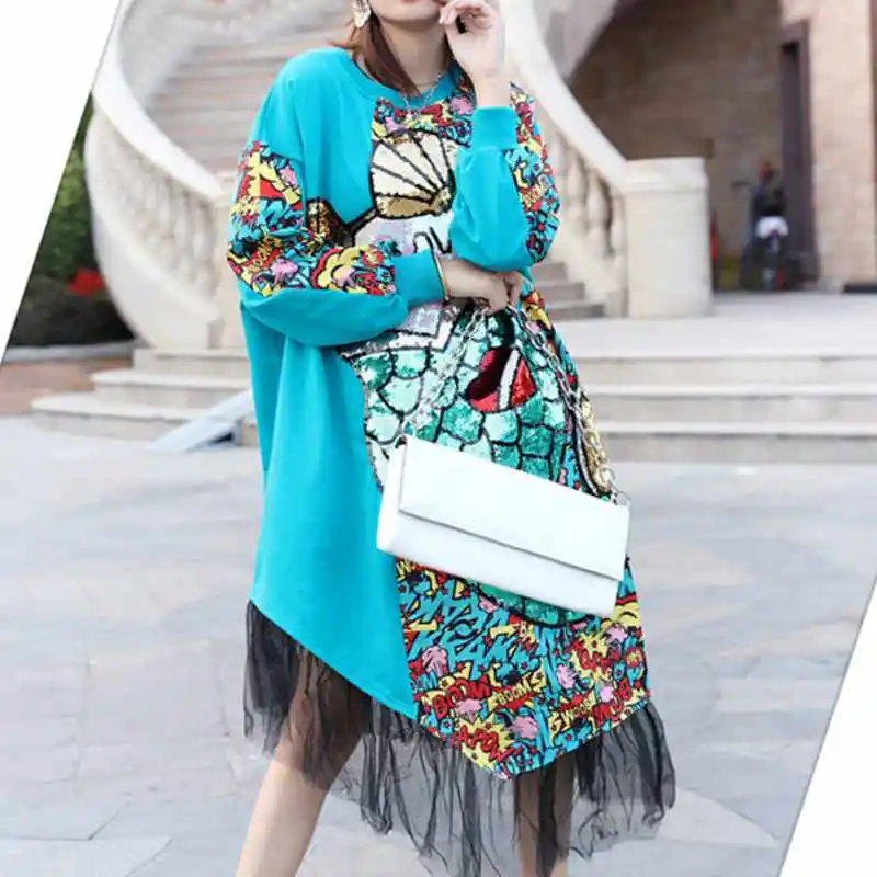 

Женское платье русалки, расшитое блестками, весна-осень 2020, женские черные вечерние платья, асимметричное платье, Сетчатое лоскутное платье...