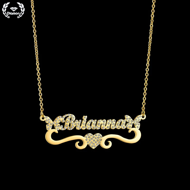 

Diamon Customized Fashion Stainless Steel Name Necklace with White Cubic Zircon Butterfly Pendant Choker for Women Jewelry Gift