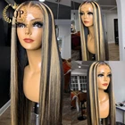 Topnormantic хайлайтер цвет шелковистый прямой парик с детскими волосами 13x 6 кружевной передний Реми индийские человеческие волосы парики для женщин