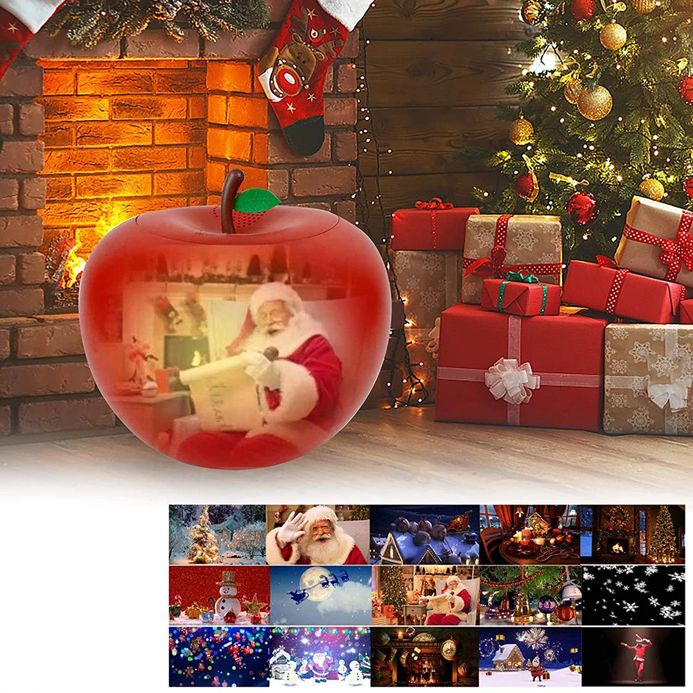 

Christmas Talking Animated Apples with Built-in Projector Speaker Audio Flash Projector Lamp Night Light for Home Party XD88