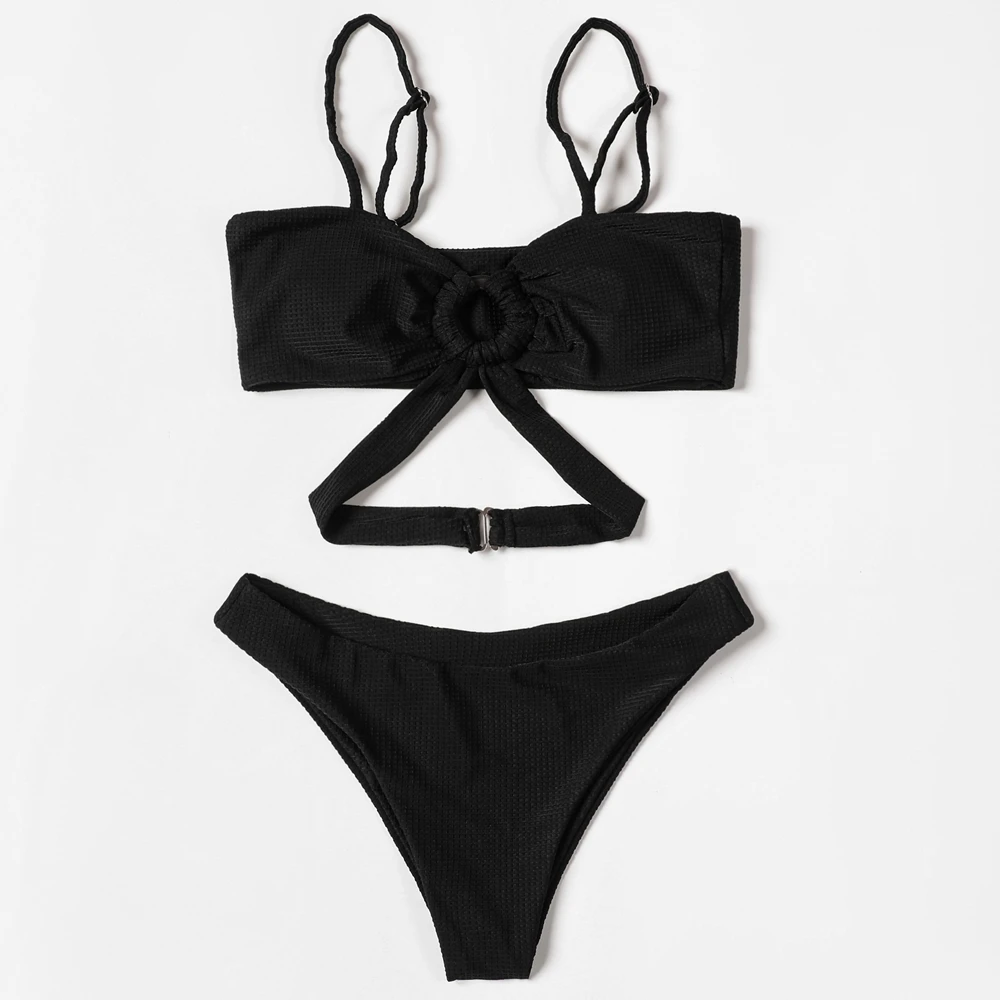 

Соблазнительный комплект бикини, Новое поступление 2021, черный купальник с мягкими чашечками и кольцами из смолы, бразильский купальник, жен...